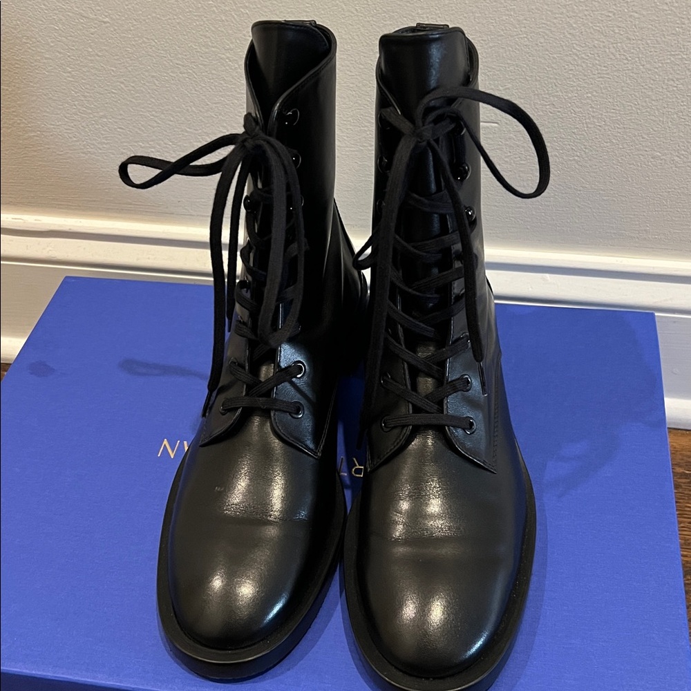 Stuart Weitzman Sondra Black Leather Lace-Up Boots 10 AA Narrow! - Picture 3 of 6